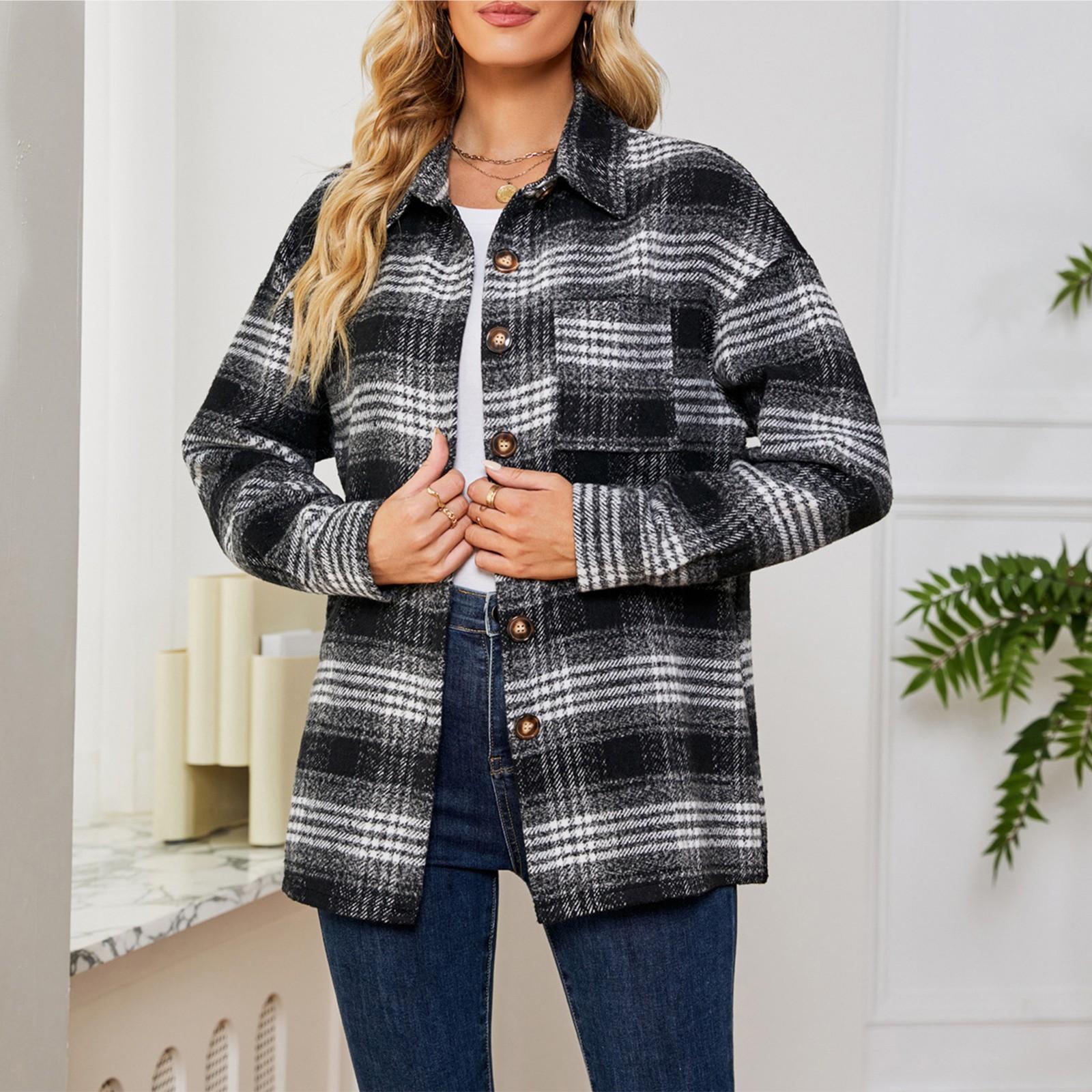 Women s Fashionable Plaid Long Sleeved Lapel Button Pocket Casual Loose Jacket S чёрный
Women s Fashionable Plaid Long Sleeved Lapel Button Pocket Casual Loose Jacket S чёрный