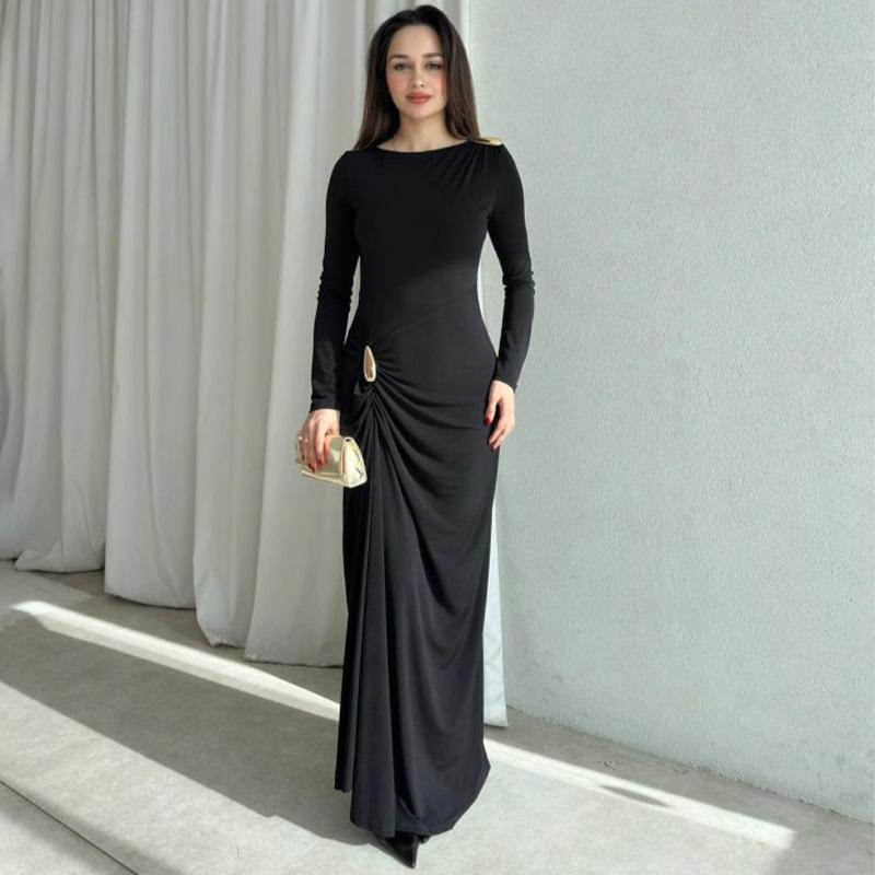 2025 European/American Bodycon Sheath Dress: Solid Color, Long Sleeve, Round Neck, Button & Pleated Details S чорний
2025 European/American Bodycon Sheath Dress: Solid Color, Long Sleeve, Round Neck, Button & Pleated Details S чорний