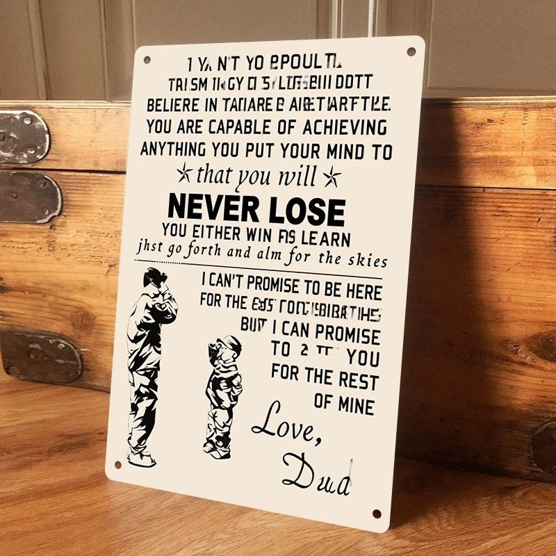 1 piece of tin plaque with fatherly love proverbs, a father s inspirational message to his child, a family sentiment decorative (as the picture,20x30cm)
1 piece of tin plaque with fatherly love proverbs, a father s inspirational message to his child, a family sentiment decorative (as the picture,20x30cm)