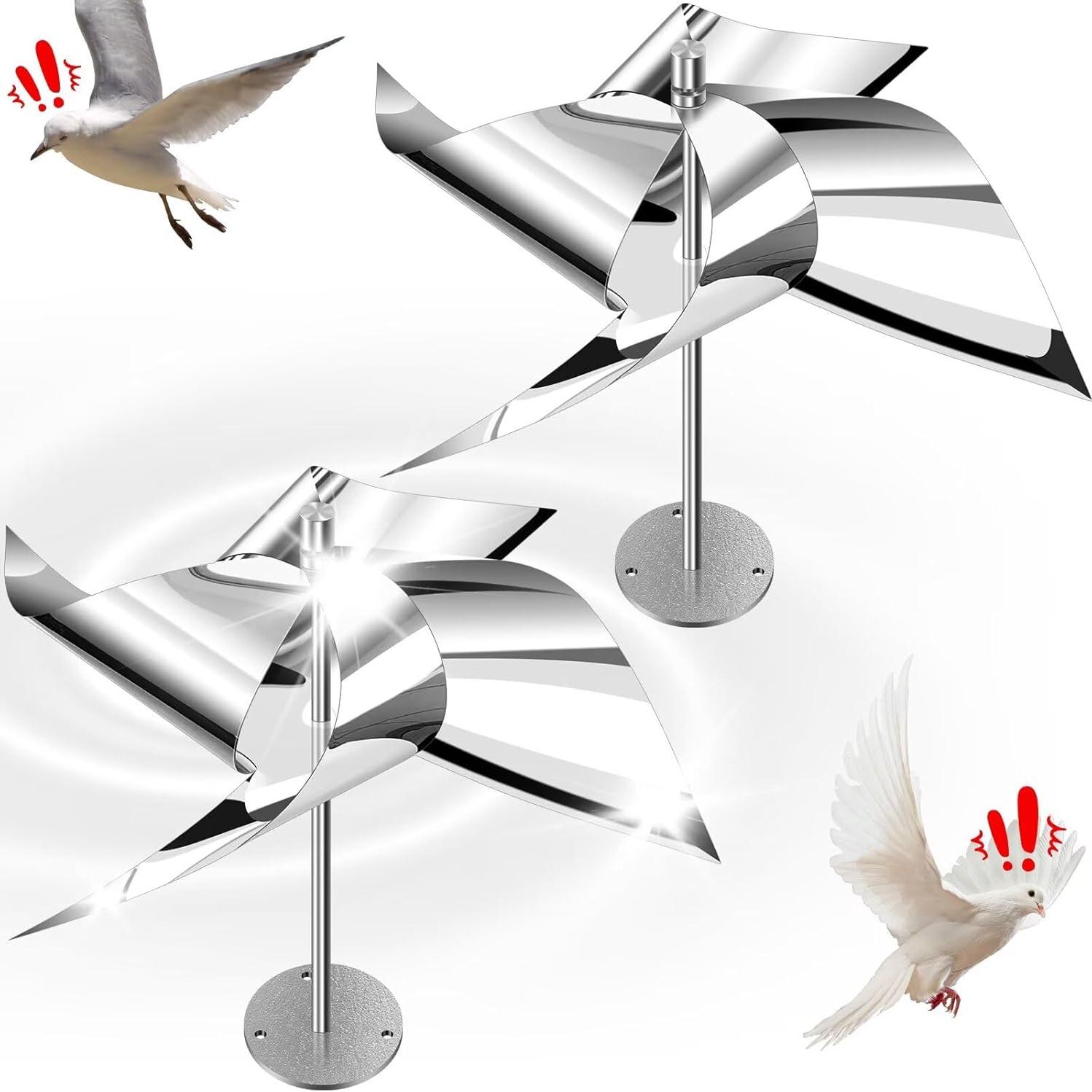 2 Pack Weatherproof Aluminum Reflective Spinning Wind Powered Deterrent for Outdoor Use Gardens Railings Roofs, Deter Pigeons Sparrows & Woodpeckers
2 Pack Weatherproof Aluminum Reflective Spinning Wind Powered Deterrent for Outdoor Use Gardens Railings Roofs, Deter Pigeons Sparrows & Woodpeckers
