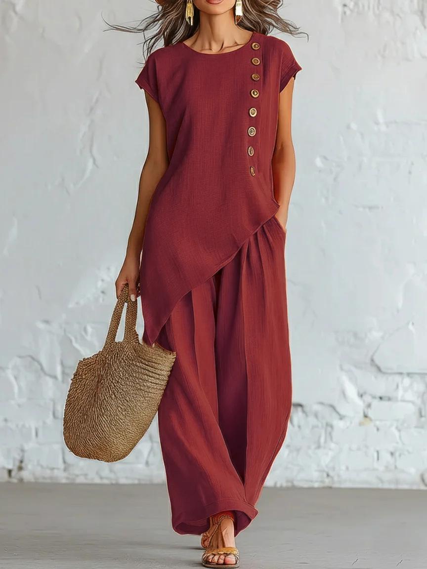 Women Solid Color Short Sleeve Button Detail Loose Fit Jumpsuit Casual Wide Leg Pants Romper 5XL бордовий
Women Solid Color Short Sleeve Button Detail Loose Fit Jumpsuit Casual Wide Leg Pants Romper 5XL бордовий