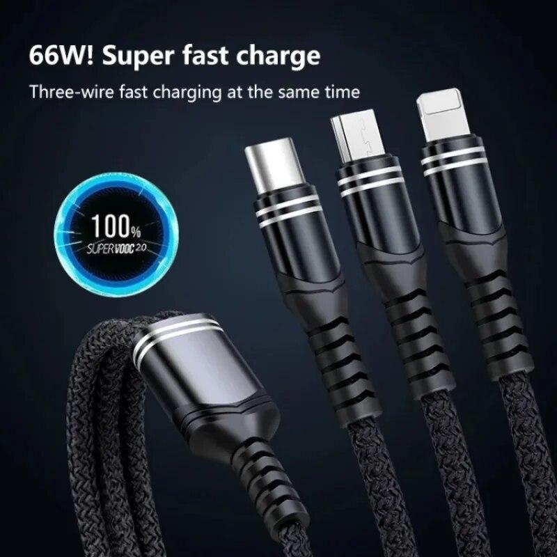 6A 66W Fast Charging Data Cable 3 in 1 USB to 8 Pin+Micro USB +USB-C/Type-C Braided Data Cable Smart Phone Adpater 1.2 m красный
6A 66W Fast Charging Data Cable 3 in 1 USB to 8 Pin+Micro USB +USB-C/Type-C Braided Data Cable Smart Phone Adpater 1.2 m красный