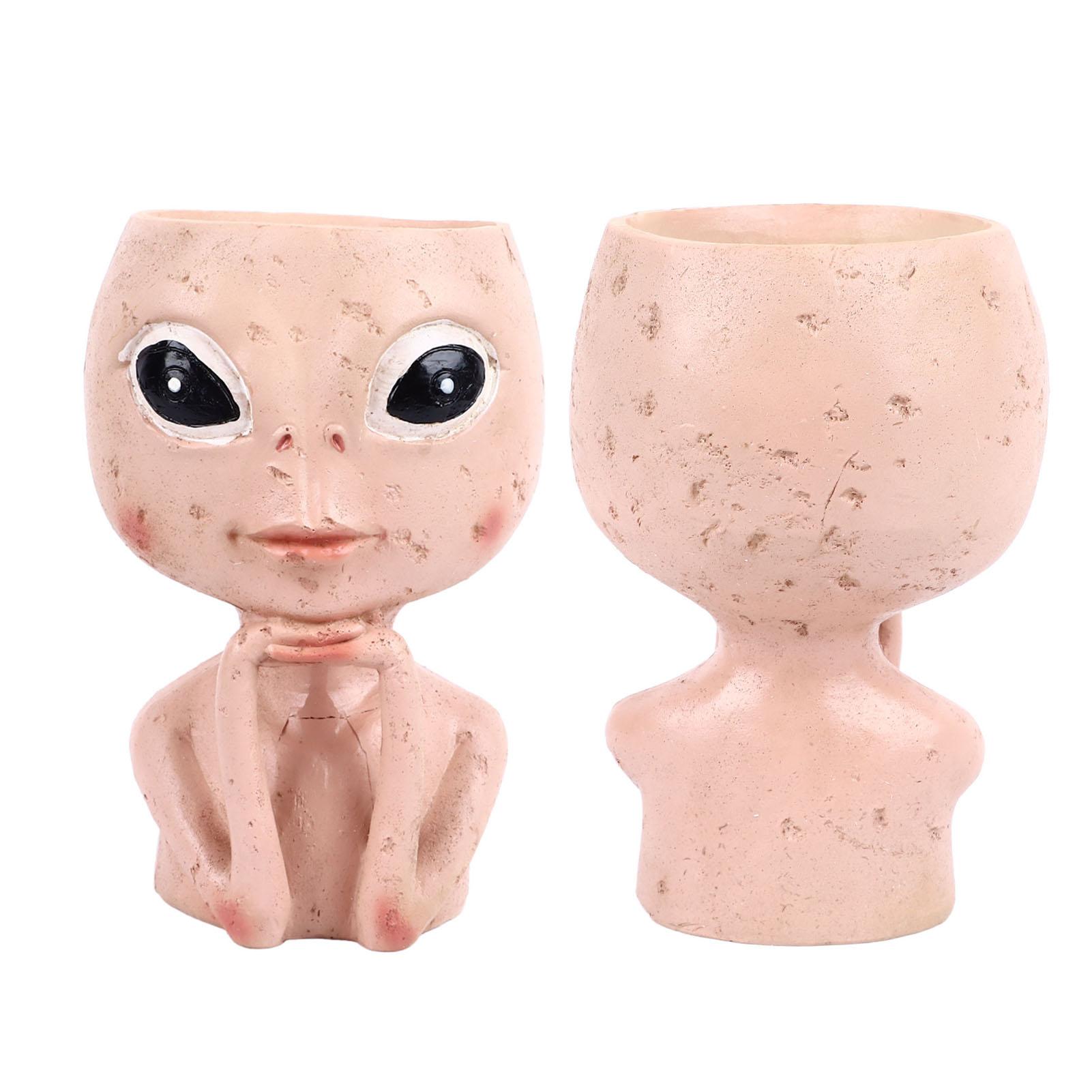 Head Planter Resin Unique Flower Pot Open Eyed Alien Face Planter Desktop Ornament with Drainage Hole for Indoor Outdoor Decoration
Head Planter Resin Unique Flower Pot Open Eyed Alien Face Planter Desktop Ornament with Drainage Hole for Indoor Outdoor Decoration