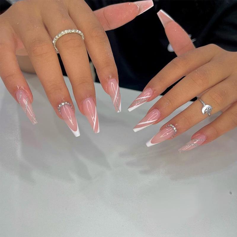 European & American Trendy Long White Stripe Diamond Nail Art Stickers with Jelly Glue Glue Version
European & American Trendy Long White Stripe Diamond Nail Art Stickers with Jelly Glue Glue Version