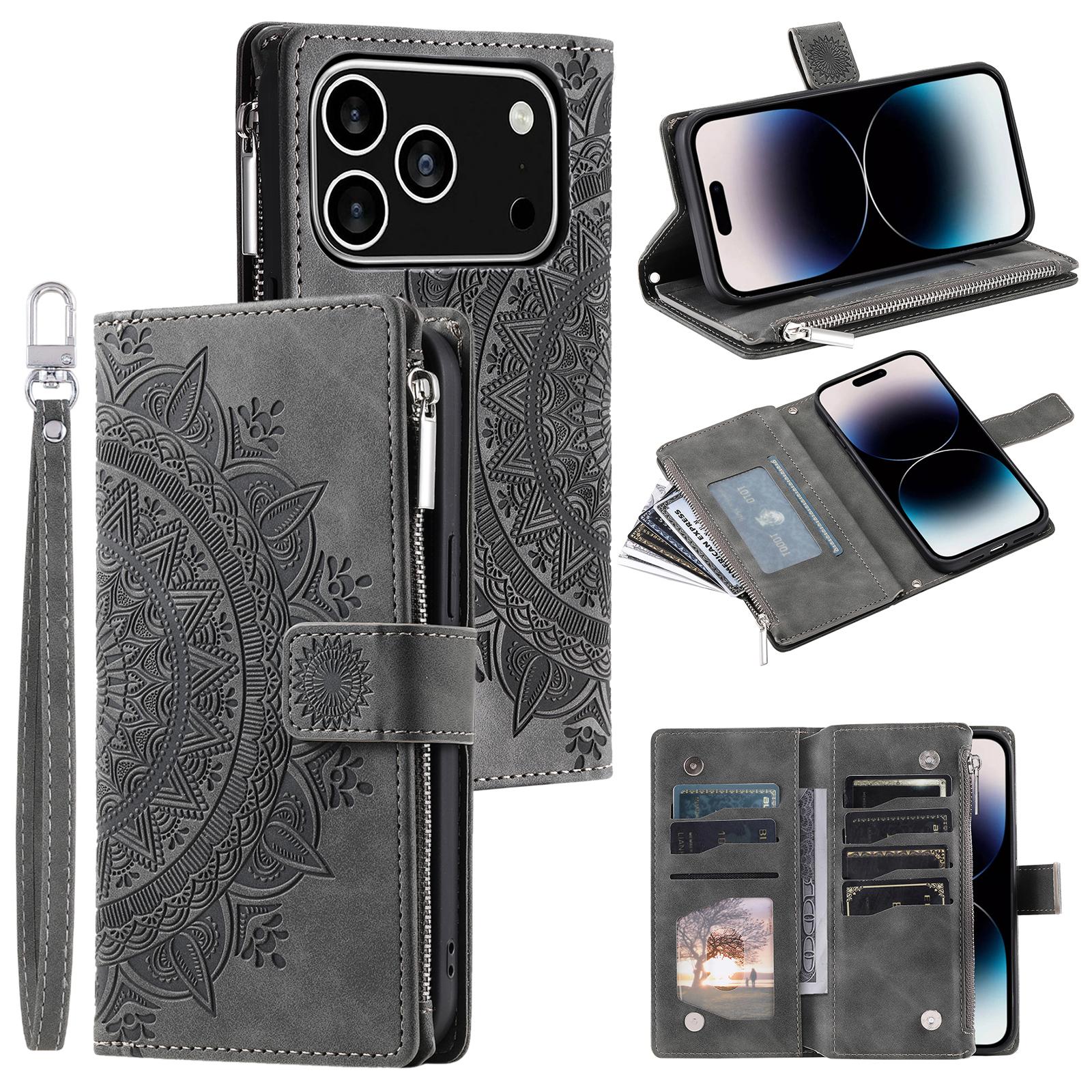 For iPhone 17 Pro Wallet Case Mandala Flower Pattern PU Leather Phone Cover with Wrist Strap Grey
For iPhone 17 Pro Wallet Case Mandala Flower Pattern PU Leather Phone Cover with Wrist Strap Grey