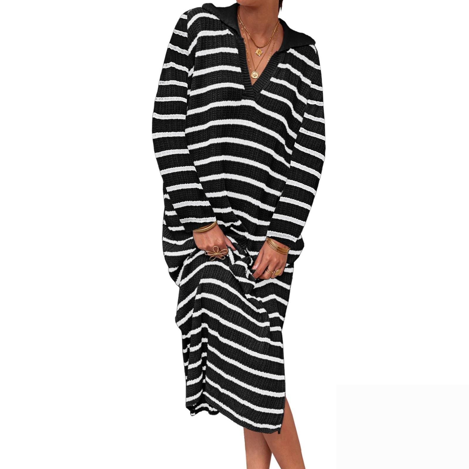 Женская мода V-образный вырез в полоску с низким разрезом лацкан длинный свитер повседневные платья L чёрный
Женская мода V-образный вырез в полоску с низким разрезом лацкан длинный свитер повседневные платья L чёрный