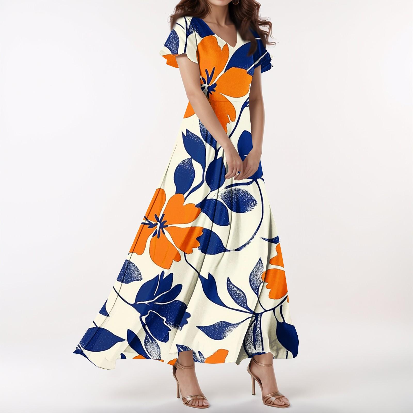 Women s Casual V-neck Short Sleeve High Waist Retro Flower Leaf Print Dress M шафрановий
Women s Casual V-neck Short Sleeve High Waist Retro Flower Leaf Print Dress M шафрановий