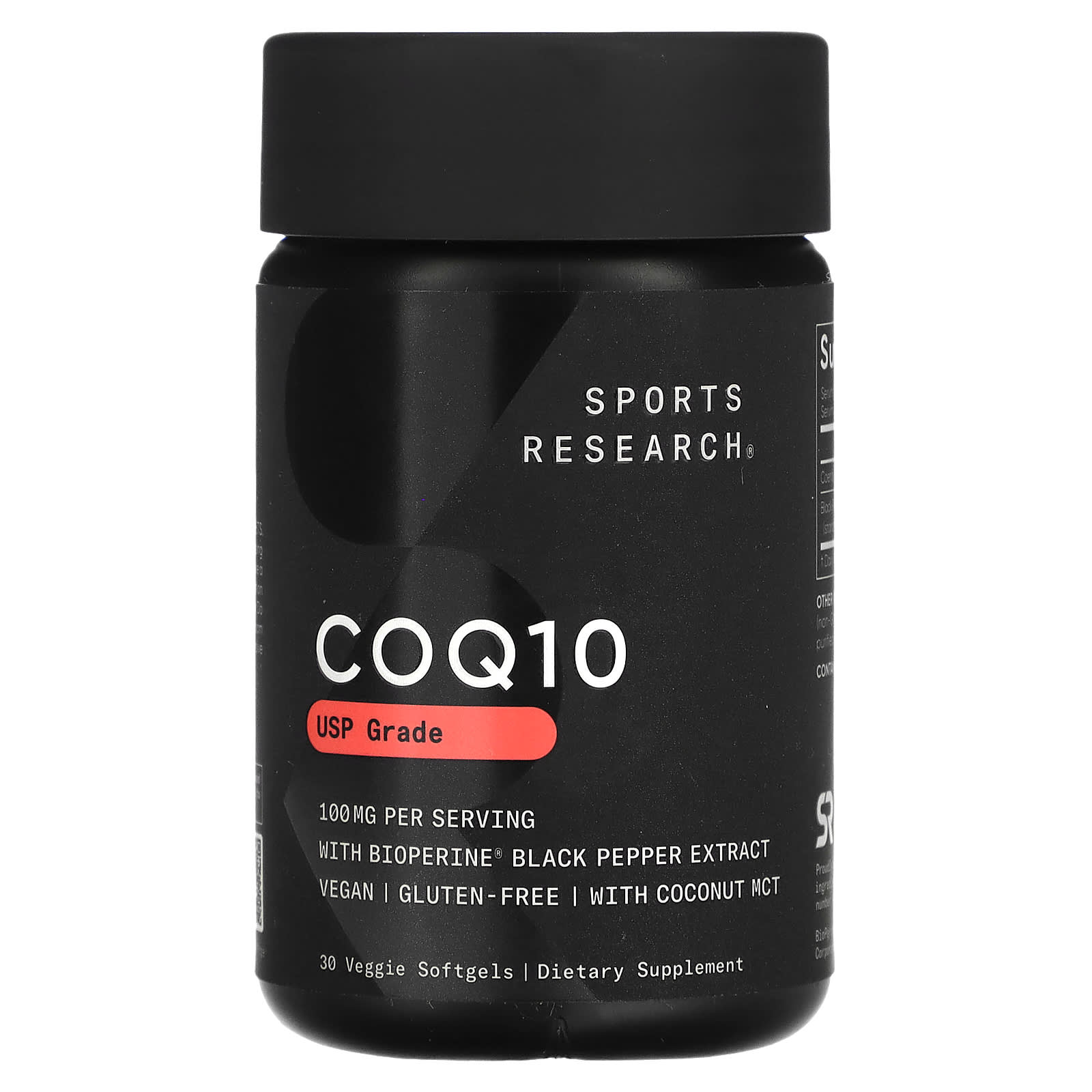 Sports Research, CoQ10, USP Grade, with BioPerine, 100 mg, 30 Veggie Softgels 
Sports Research, CoQ10, USP Grade, with BioPerine, 100 mg, 30 Veggie Softgels