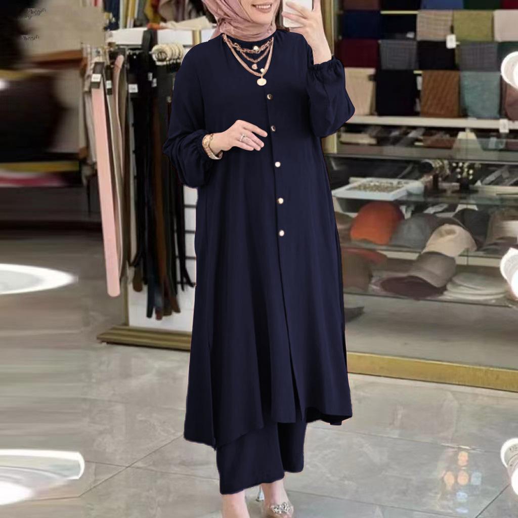 Мусульманские женщины больших размеров Ближнего Востока свободные однотонные рубашки с воротником-стойкой и брюками в стиле темперамент S темно-синий
Мусульманские женщины больших размеров Ближнего Востока свободные однотонные рубашки с воротником-стойкой и брюками в стиле темперамент S темно-синий