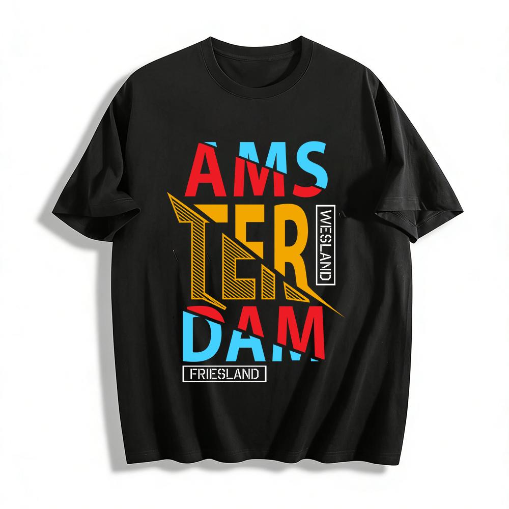 Amsterdam Color Block Letter Print Casual Short Sleeve T-Shirt Pure cotton T-shirt XXS
Amsterdam Color Block Letter Print Casual Short Sleeve T-Shirt Pure cotton T-shirt XXS
