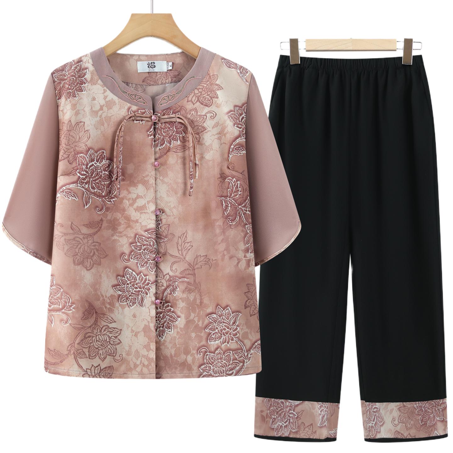 Stylish Summer Two-Piece Set: Short-Sleeved Shirt for Middle-Aged & Elderly Women 4XL (suggested for 130-145 jin)
Stylish Summer Two-Piece Set: Short-Sleeved Shirt for Middle-Aged & Elderly Women 4XL (suggested for 130-145 jin)