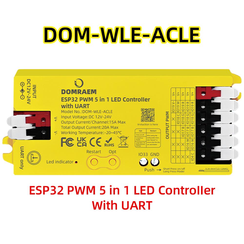 ESP32 PWM 5-in-1 Controller with UART WLED App Control, 12-24V DC, 20A
ESP32 PWM 5-in-1 Controller with UART WLED App Control, 12-24V DC, 20A