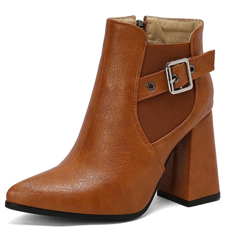 Модные сексуальные ботильоны для женщин, новинка 2024 года, зимняя обувь, осенние черные, синие, короткие ботинки на блочном каблуке, праздничная обувь, женская, большого размера 45 45 коричневый