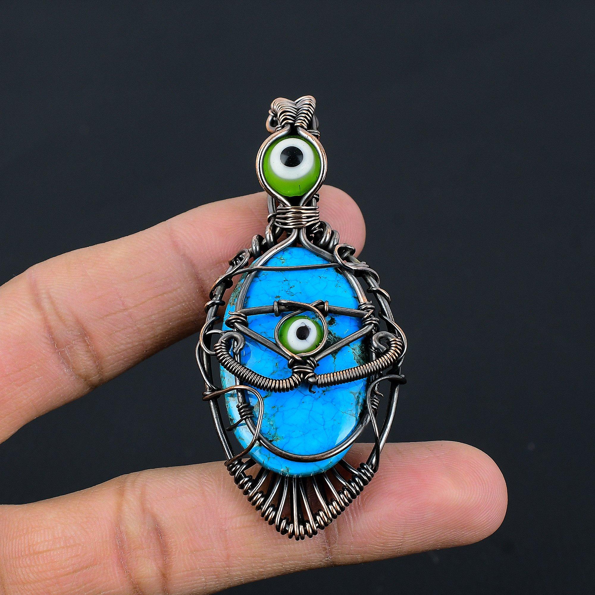 Tibetan Turquoise & Green Evil Eye Pendant, 999 Copper Wire Wrapped Gemstone Jewelry, Handmade Pendant, For Thanksgiving 2.55 Inches
Tibetan Turquoise & Green Evil Eye Pendant, 999 Copper Wire Wrapped Gemstone Jewelry, Handmade Pendant, For Thanksgiving 2.55 Inches