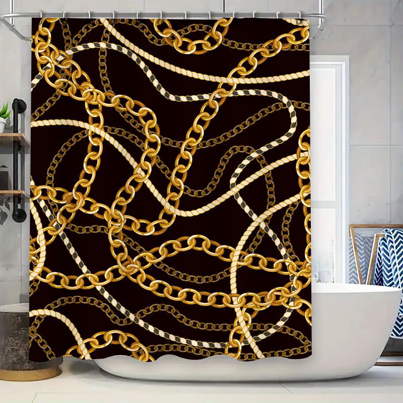 Luxurious Chain Pattern Shower Curtain Waterproof Bathroom Decor With Gold Accents For A Royal Touch W60H190(CM)-1 Pcs
Luxurious Chain Pattern Shower Curtain Waterproof Bathroom Decor With Gold Accents For A Royal Touch W60H190(CM)-1 Pcs