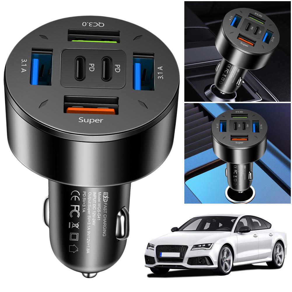 66W 6-Port USB Car Charger Quick Charge QC3.0 PD Type C Cigarette Lighter Adapter 12-24V USB A+USB C for iPhone Huawei Samsung
66W 6-Port USB Car Charger Quick Charge QC3.0 PD Type C Cigarette Lighter Adapter 12-24V USB A+USB C for iPhone Huawei Samsung