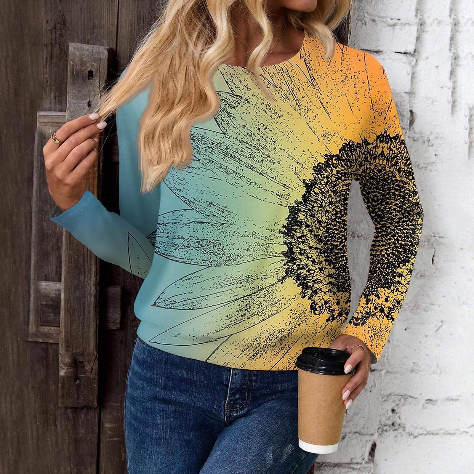 Женский модный повседневный топ с длинными рукавами и принтом, открытыми плечами и круглым вырезом XXXL шафрановый