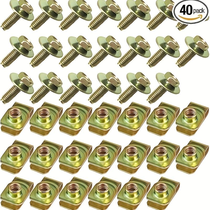 40pcs Durable Golden Car Body Bolt & U-Nut Clip Kit M6-1.0 Metal Fasteners for Engine Under Cover, Bumper & Fender Liners, Splash Shield Guard Bolts
40pcs Durable Golden Car Body Bolt & U-Nut Clip Kit M6-1.0 Metal Fasteners for Engine Under Cover, Bumper & Fender Liners, Splash Shield Guard Bolts