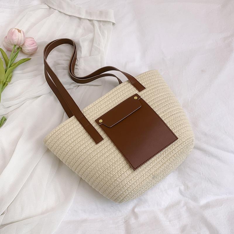Summer straw woven tote bag fashionable contrasting color large capacity versatile shoulder messenger bag simple texture woven bag
Summer straw woven tote bag fashionable contrasting color large capacity versatile shoulder messenger bag simple texture woven bag