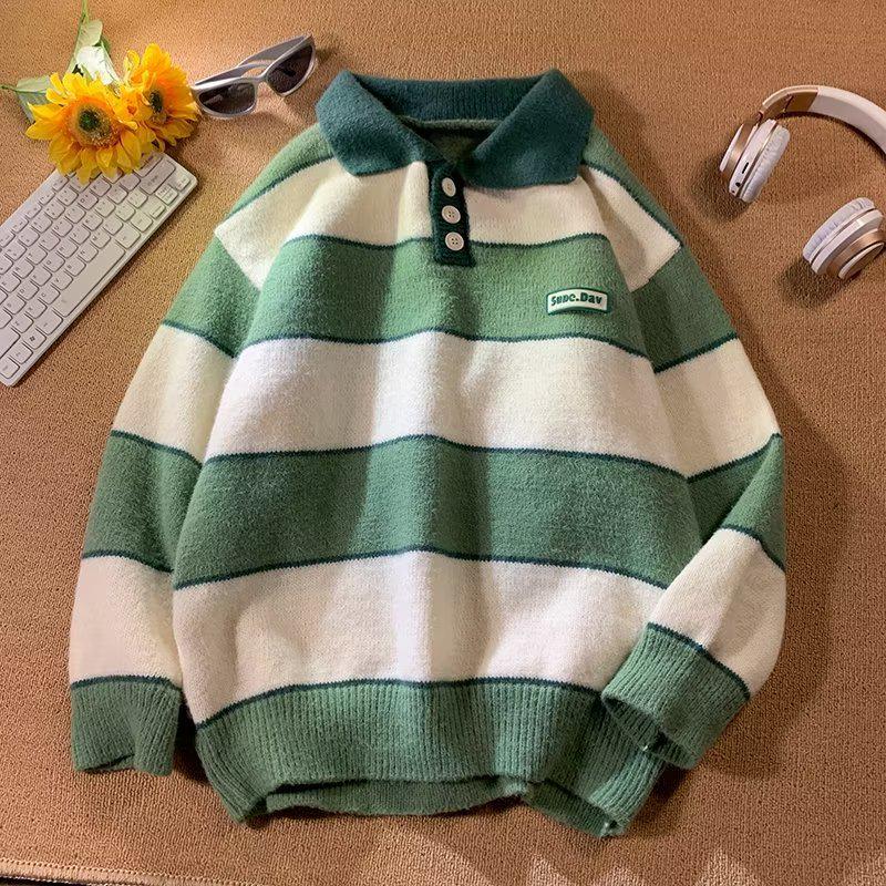 Men s Striped Polo Collar Sweater - Trendy Loose Fit Retro Casual Style L зелений
Men s Striped Polo Collar Sweater - Trendy Loose Fit Retro Casual Style L зелений