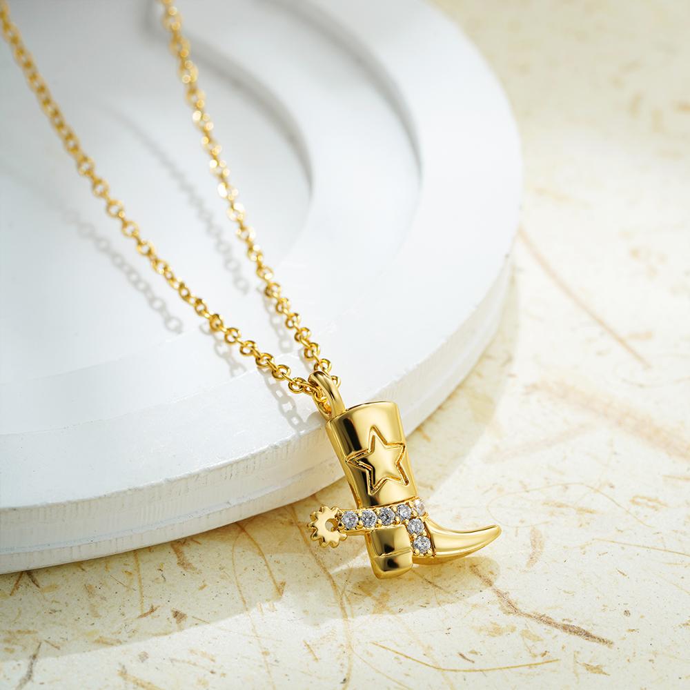 Dainty Cz Zircon Mini Western Cowboy Boot Pendant Necklace for Women Girl Vintage Punk Gold Plated Stainless Steel Charm Zircon
Dainty Cz Zircon Mini Western Cowboy Boot Pendant Necklace for Women Girl Vintage Punk Gold Plated Stainless Steel Charm Zircon