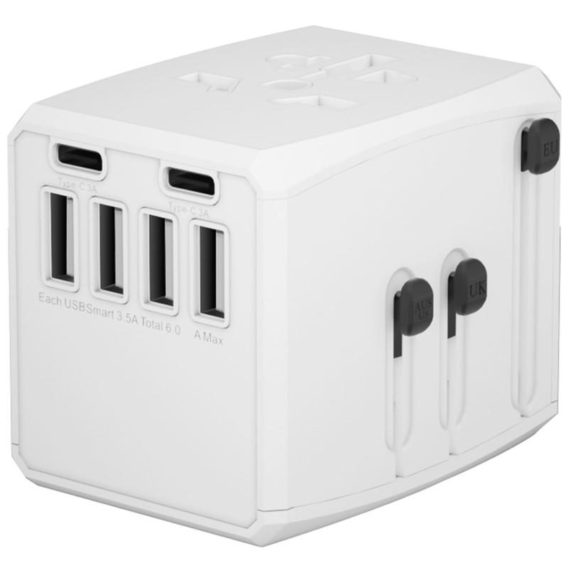 HH904 Worldwide Travel Charge Adapter Wall Plug Converter with 4 USB + 2 Type-C B
HH904 Worldwide Travel Charge Adapter Wall Plug Converter with 4 USB + 2 Type-C B