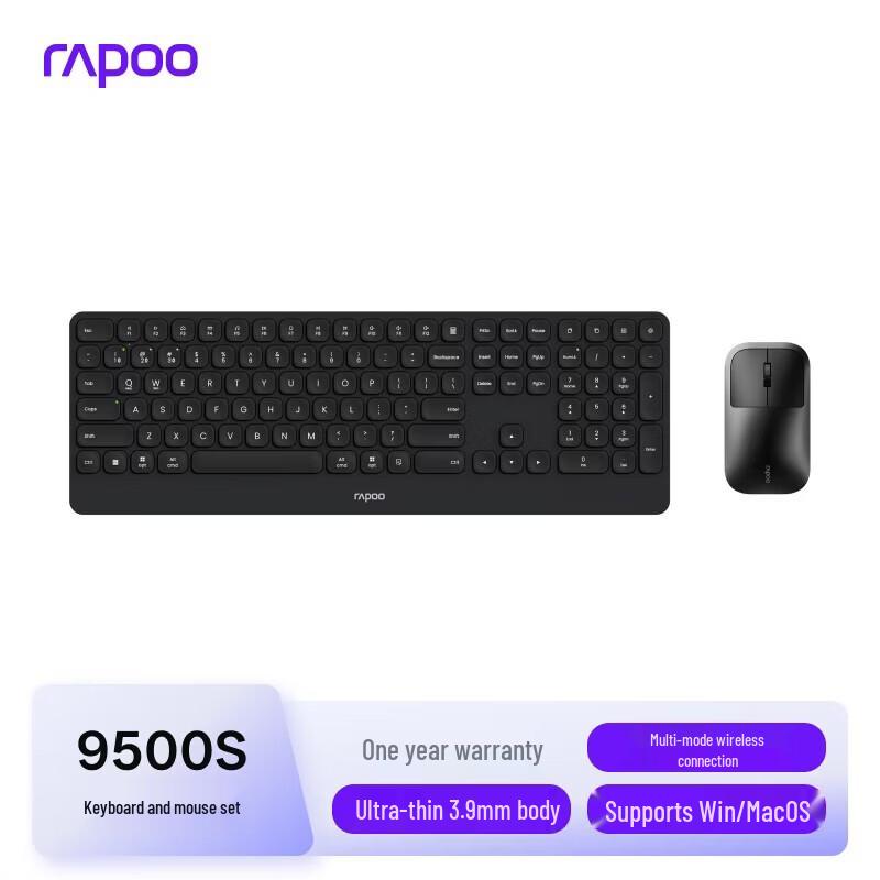 Rapoo 9500S Wireless/Bluetooth Multi-mode Keyboard and Mouse Combo
Rapoo 9500S Wireless/Bluetooth Multi-mode Keyboard and Mouse Combo