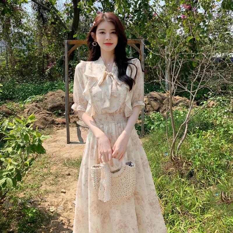 Летнее милое шифоновое платье с оборками по краю, женское утягивающее платье Pure Desire, ароматное облегающее платье из тюля во французском стиле M абрикосовый света