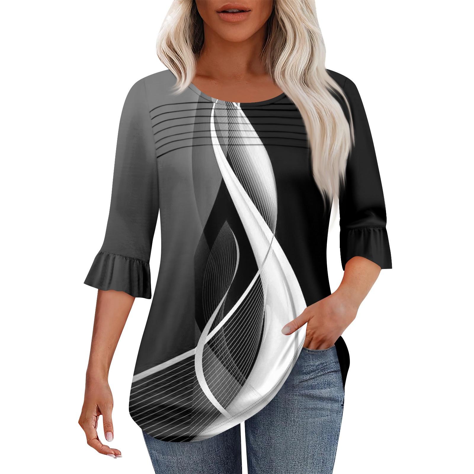 Женская мода круглый вырез шея плиссированный спереди напечатанные точки расклешенный топ рукав 3/4 XXXL
Женская мода круглый вырез шея плиссированный спереди напечатанные точки расклешенный топ рукав 3/4 XXXL