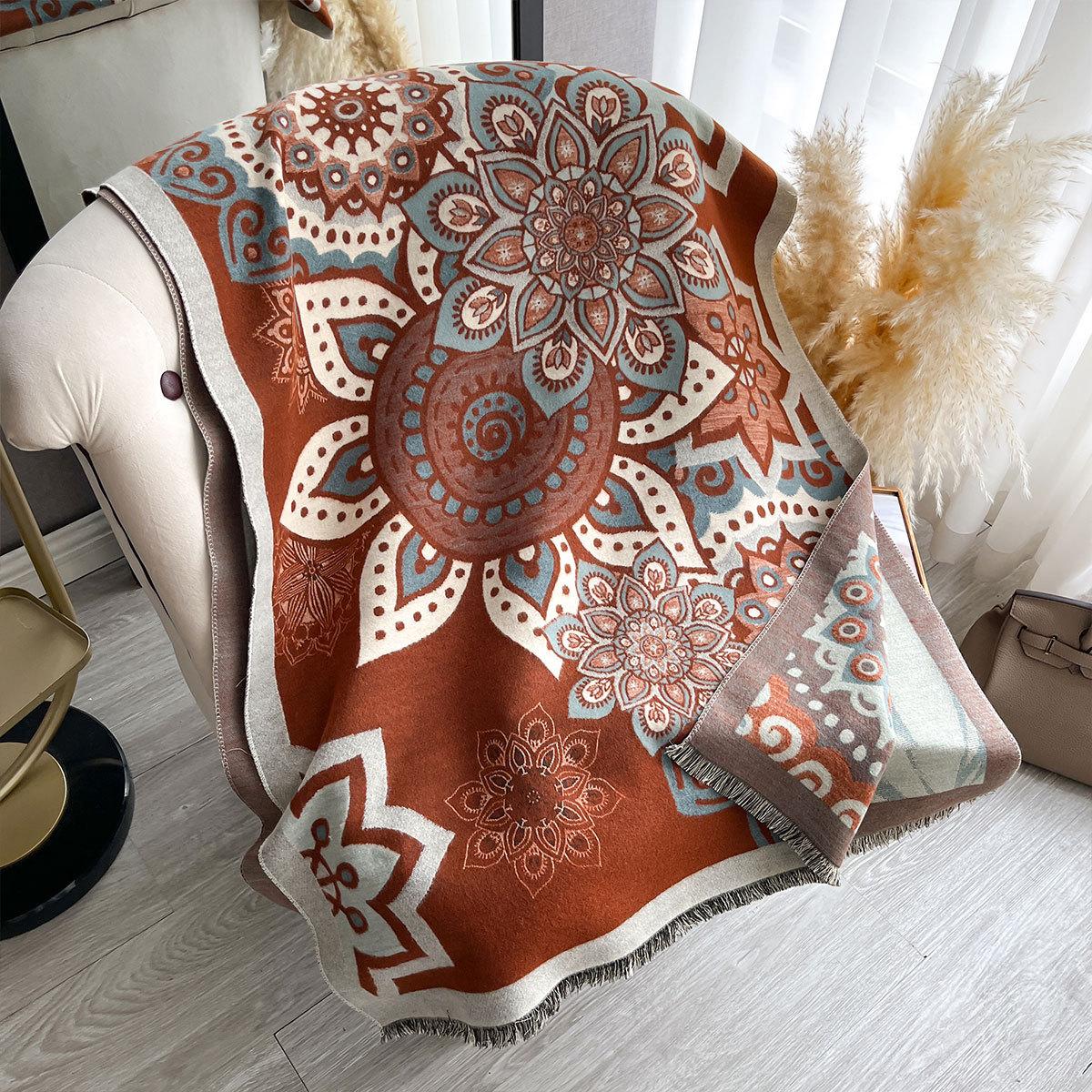 Ретро стиль печать имитация кашемира шарф универсальная теплая шаль женский двухцелевой шарф для защиты шеи мода 185x65cm коричневый