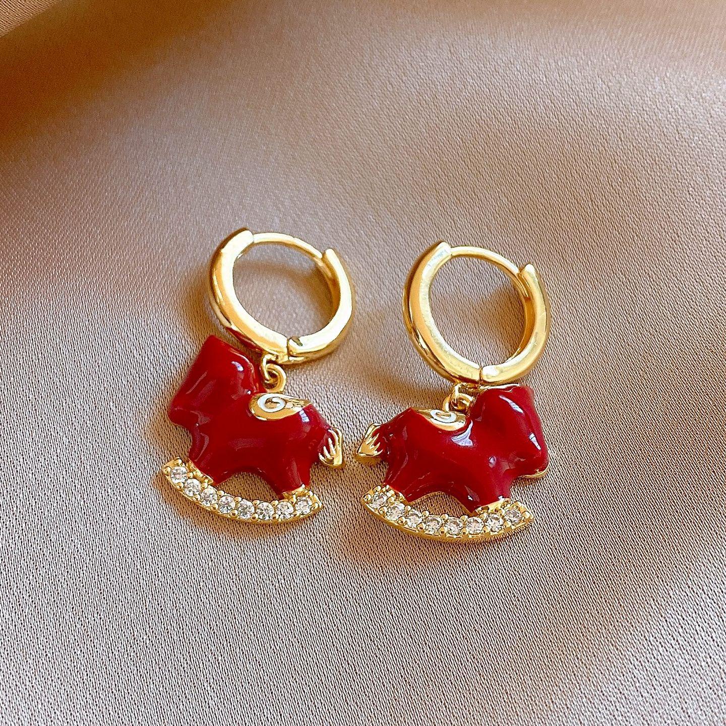 18k real gold electroplated natal year red dripping pony earrings ear buckles simple earrings
18k real gold electroplated natal year red dripping pony earrings ear buckles simple earrings
