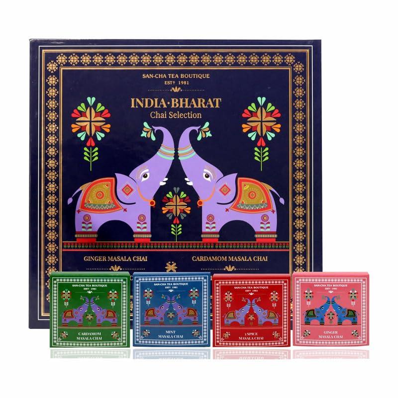 Sancha Tea Boutique, India Bharat Chai Collection, Masala Chai Variety Pack, Ginger/Cardamom/Mint/Original Flavours, 40 Pyramid Tea Bags, Gift Bo
Sancha Tea Boutique, India Bharat Chai Collection, Masala Chai Variety Pack, Ginger/Cardamom/Mint/Original Flavours, 40 Pyramid Tea Bags, Gift Bo