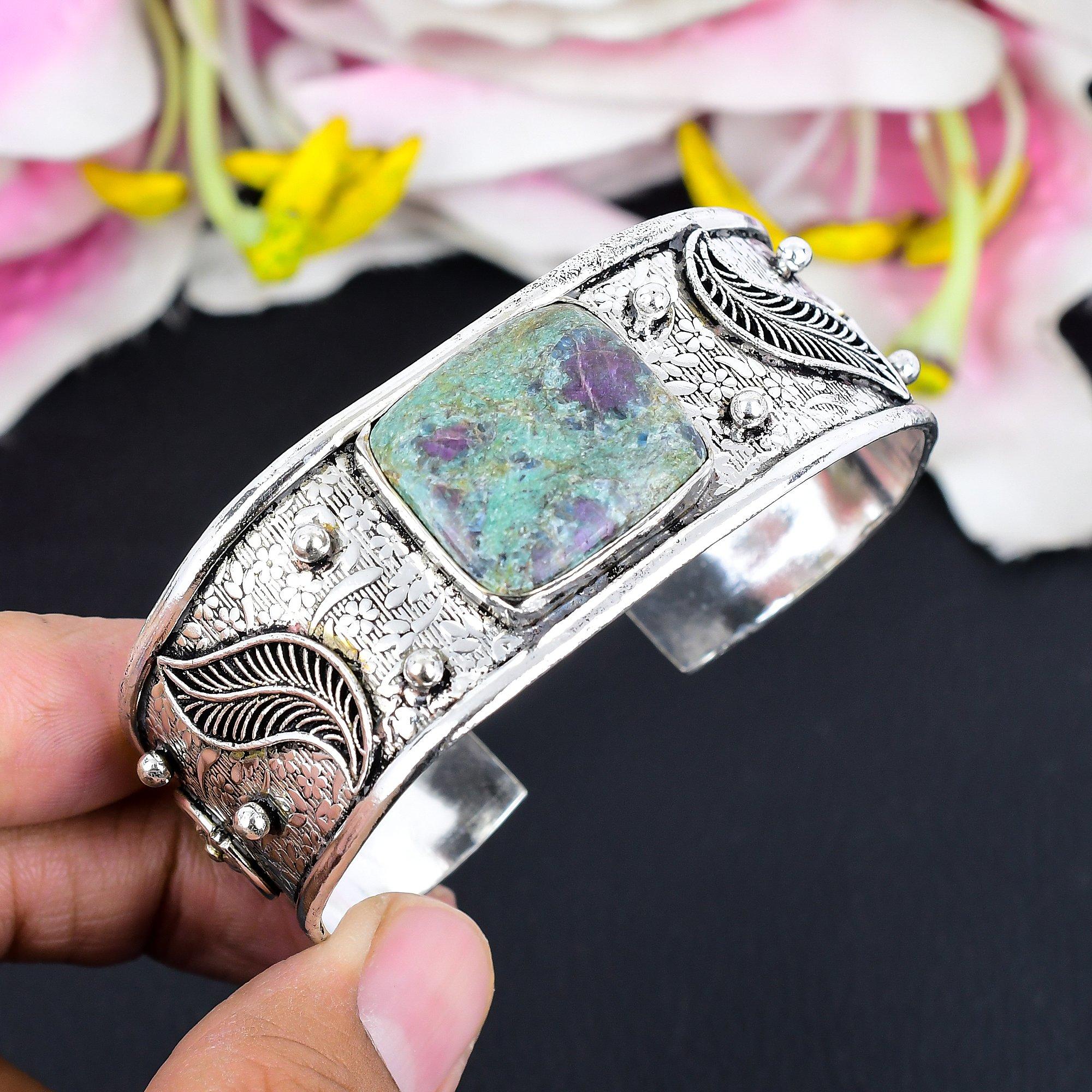 Ruby Fuchsite Gemstone Handmade 925 Sterling Silver Cuff Bangle Adjustable KG-1864
Ruby Fuchsite Gemstone Handmade 925 Sterling Silver Cuff Bangle Adjustable KG-1864