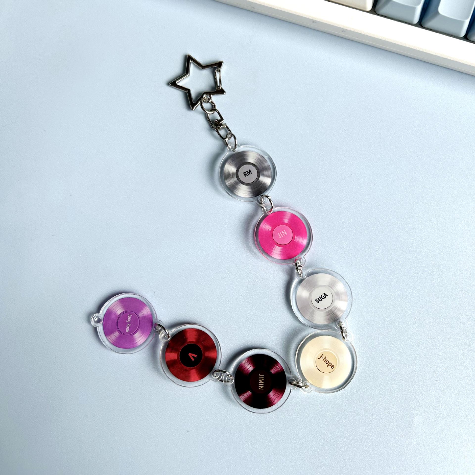 BTS Mini Vinyl CD Chain Keychain, Bangtan Boys Member Photo Acrylic Charm with Star Clasp, Kpop ARMY Fans Bag Accessory 1
BTS Mini Vinyl CD Chain Keychain, Bangtan Boys Member Photo Acrylic Charm with Star Clasp, Kpop ARMY Fans Bag Accessory 1