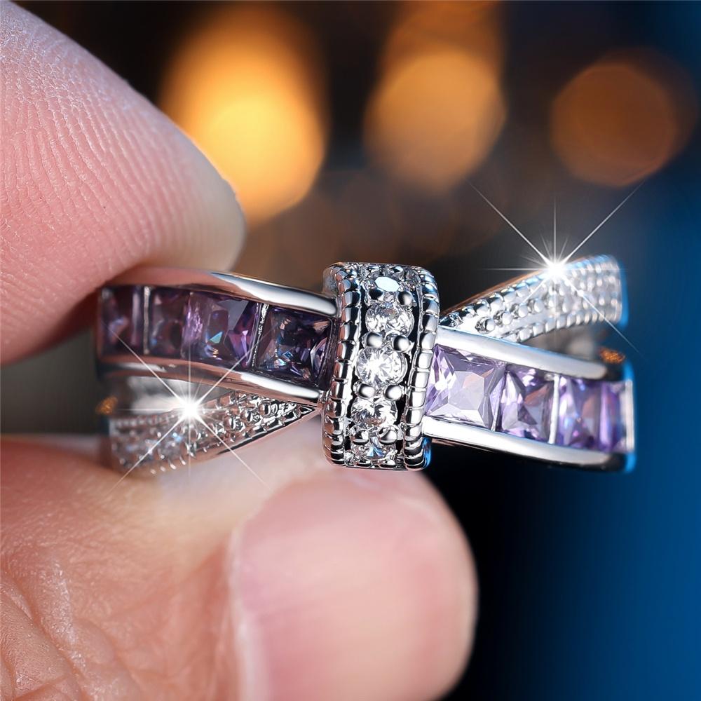 Cute Female Purple Crystal Zircon Square Stone Crossed Ring Silver Color Engagement Charm Wedding Jewelry For Women 13
Cute Female Purple Crystal Zircon Square Stone Crossed Ring Silver Color Engagement Charm Wedding Jewelry For Women 13
