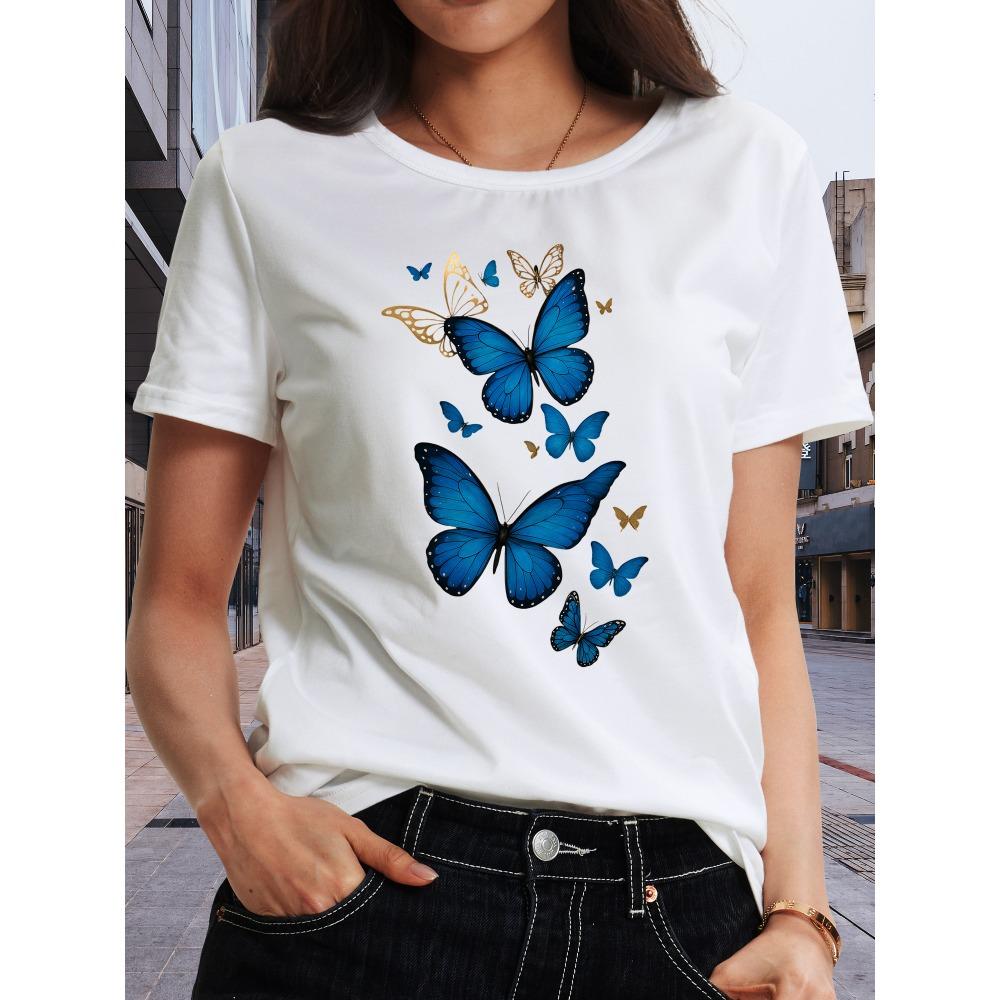 Blue Butterfly Print T-shirt Fashionable Women s T-shirt Medium Casual Clothing Harajuku Short Sleeve Casual Clothes S
Blue Butterfly Print T-shirt Fashionable Women s T-shirt Medium Casual Clothing Harajuku Short Sleeve Casual Clothes S