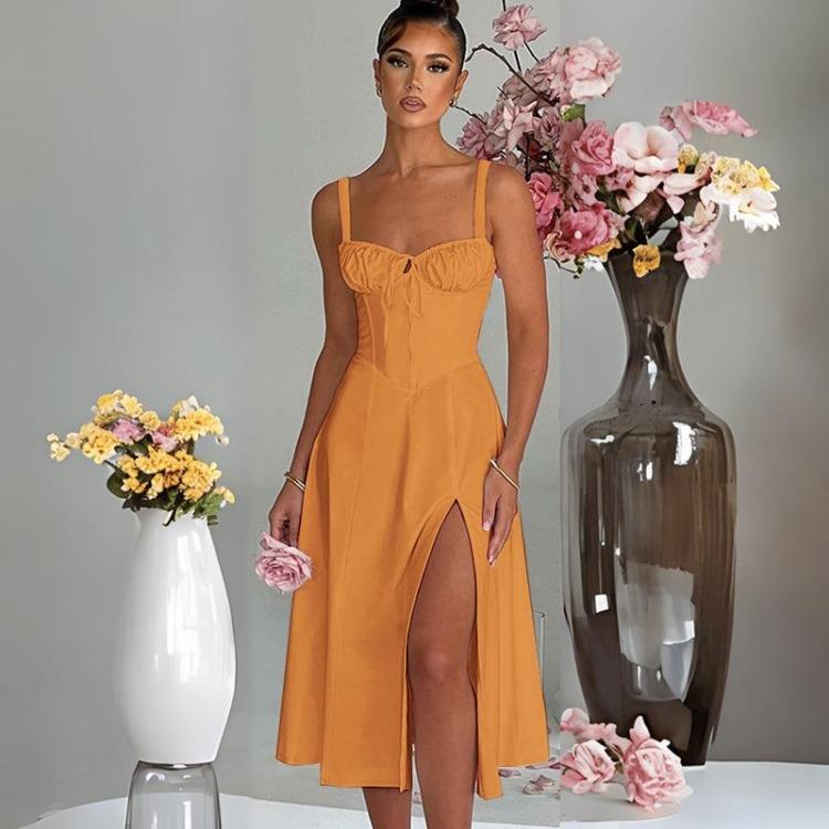 Women Solid Color Knee-Length Dress V-Neck High Waist Backless Spaghetti Strap Design Sense L оранжевый
Women Solid Color Knee-Length Dress V-Neck High Waist Backless Spaghetti Strap Design Sense L оранжевый