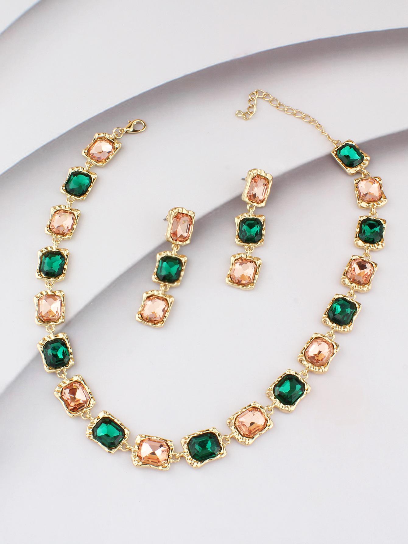 Модные женские ожерелья и серьги из сплава с кристаллами, аксессуары для девочек, аксессуары для платья