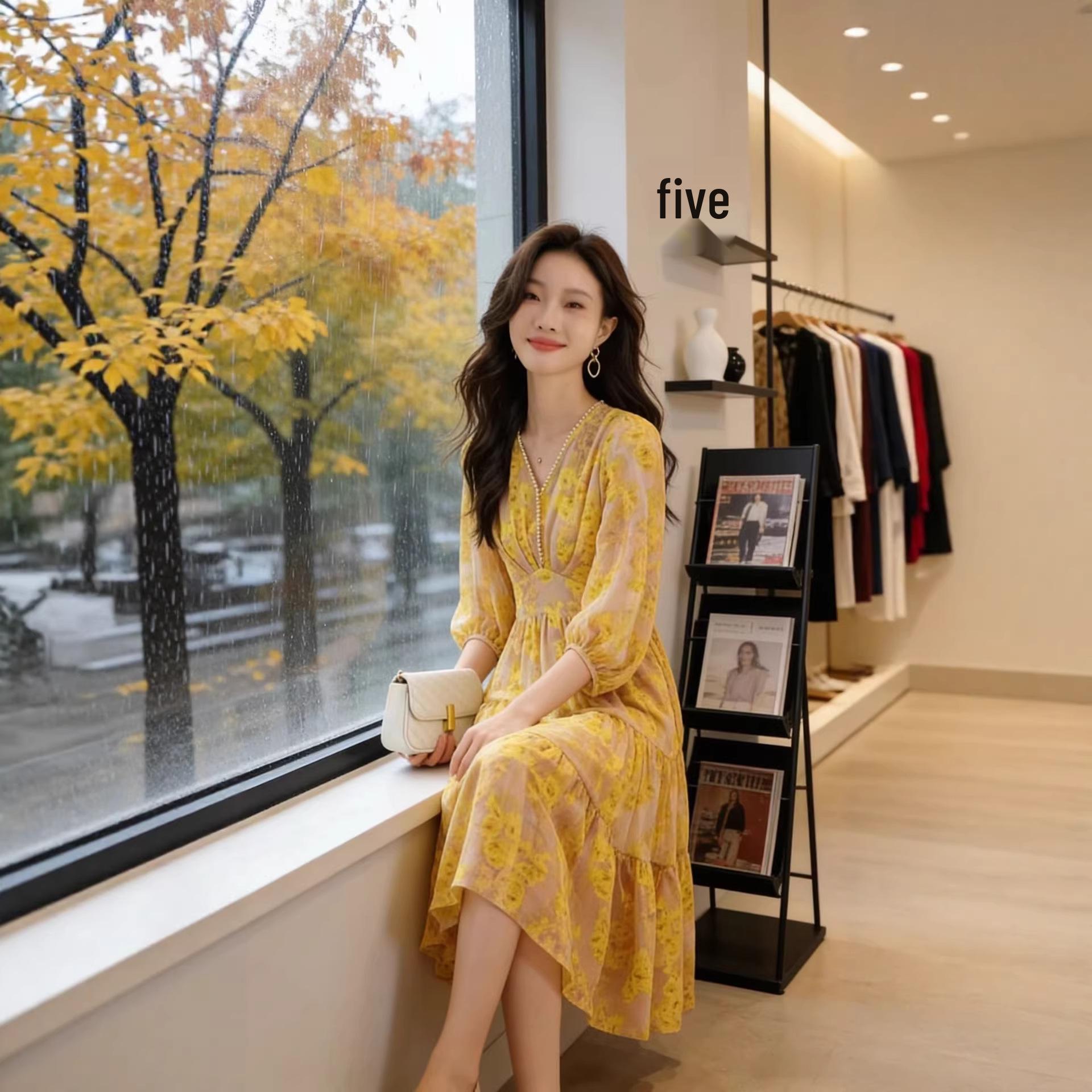 Women s V-Neck Floral Print Chiffon A-Line Dress - Waist-Cinching, Long Sleeve, Spring/Autumn 2025 Collection M
Women s V-Neck Floral Print Chiffon A-Line Dress - Waist-Cinching, Long Sleeve, Spring/Autumn 2025 Collection M