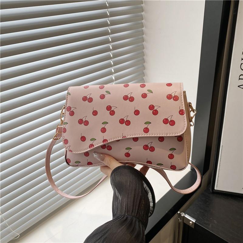 Летняя модная сумка для мобильного телефона женская новая простая нишевая сумка на плечо с вишней, маленькая квадратная сумка через плечо розовый