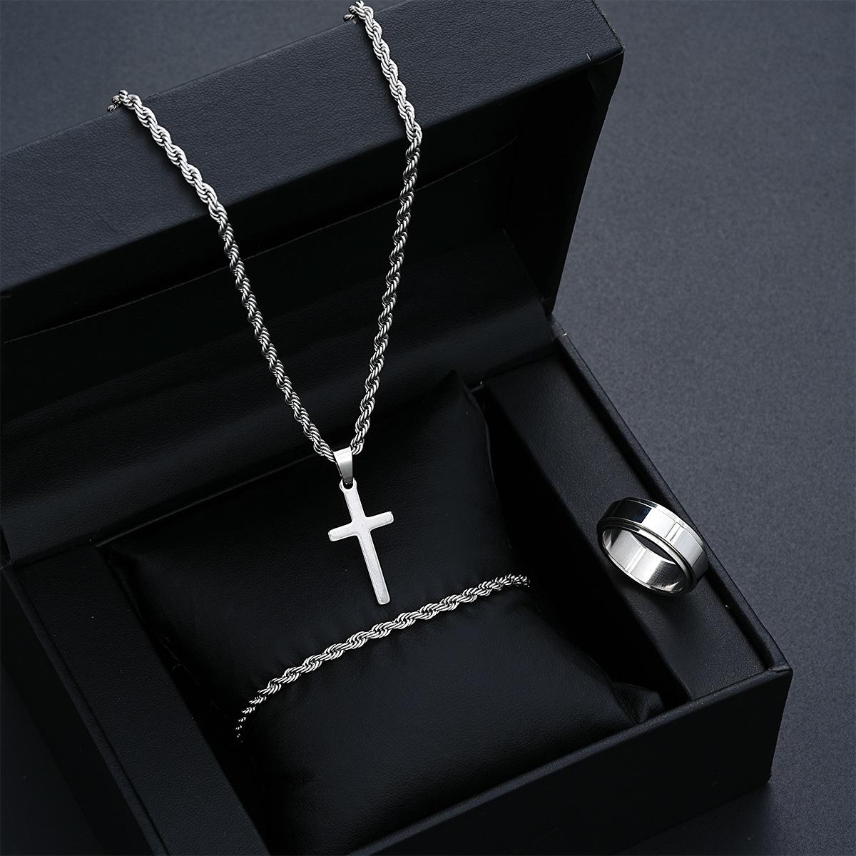 3pcs Set Simple Personality Smooth Surface Stainless Steel Cross Pendant Necklace Bracelet Ring for Women Men Jewelry Sets Gifts
3pcs Set Simple Personality Smooth Surface Stainless Steel Cross Pendant Necklace Bracelet Ring for Women Men Jewelry Sets Gifts