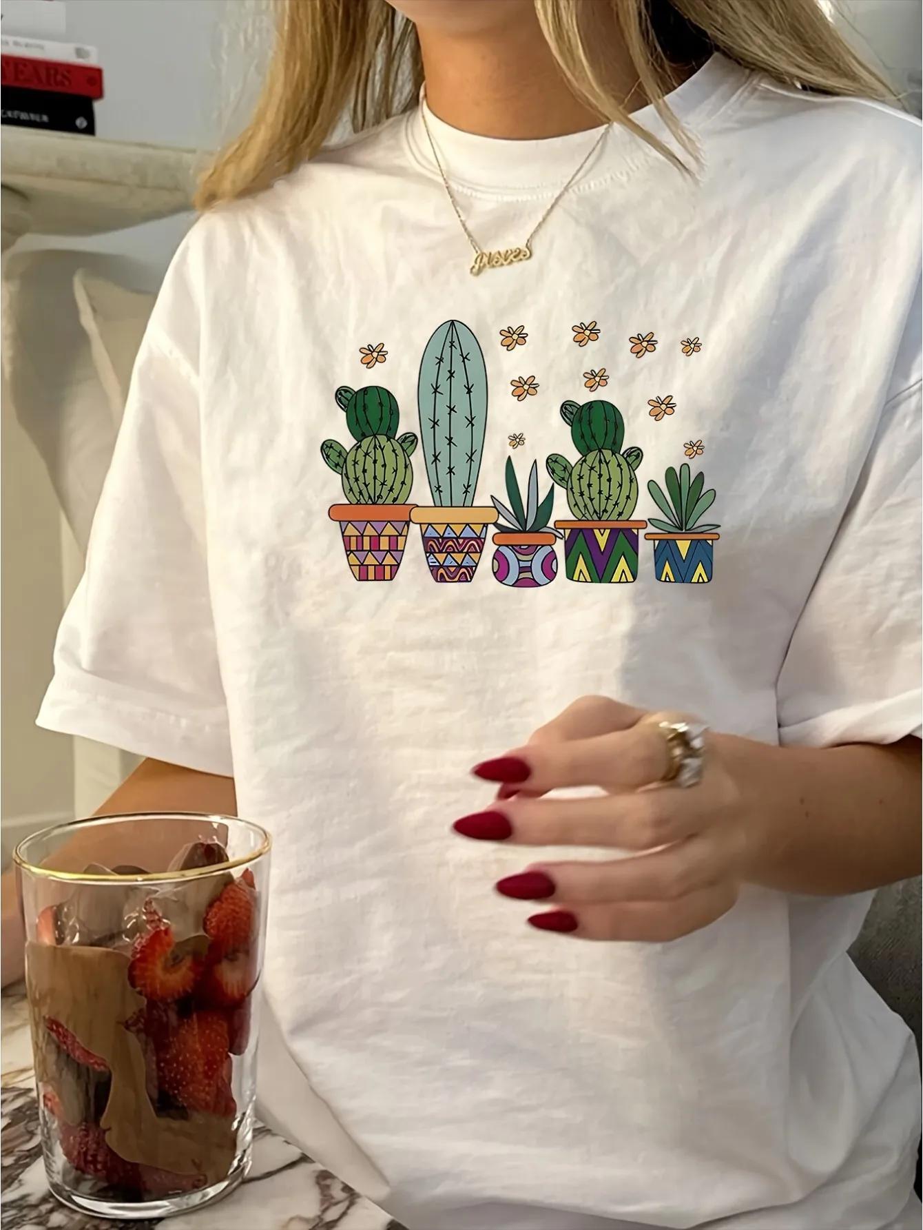 Plant Cactus Cartoon Print Short-sleeved T-shirt Casual and Versatile Style Suitable for Women s Daily and Outings in Summer 4XL
Plant Cactus Cartoon Print Short-sleeved T-shirt Casual and Versatile Style Suitable for Women s Daily and Outings in Summer 4XL