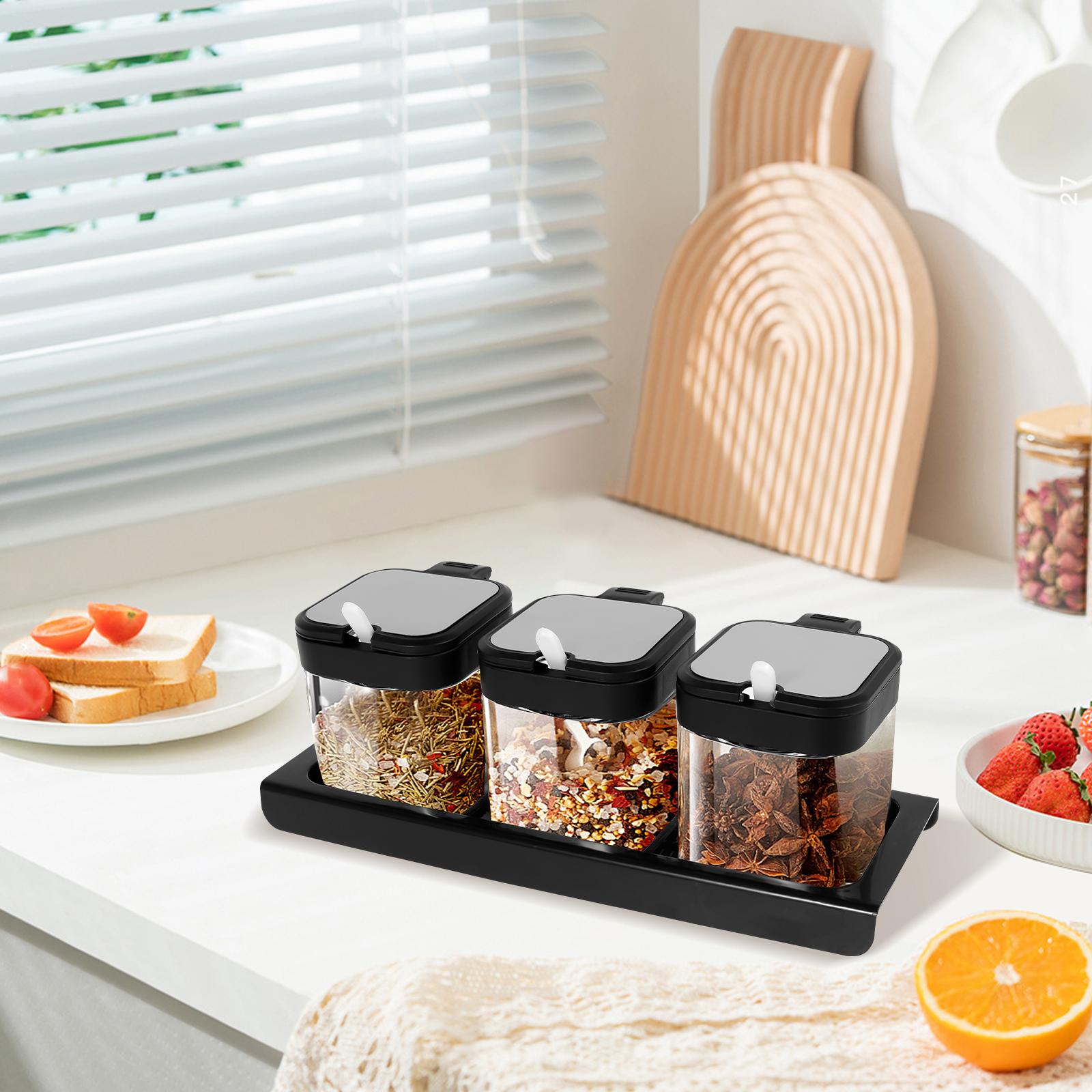 Прозрачная стеклянная банка для приправ с подносом, контейнер для специй с крышкой и ложкой, долговечная кухонная емкость для специй для хранения приправ чёрный
Прозрачная стеклянная банка для приправ с подносом, контейнер для специй с крышкой и ложкой, долговечная кухонная емкость для специй для хранения приправ чёрный