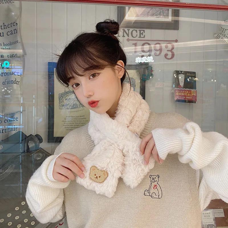 Осень и зима милый маленький медвежонок с рисунком плюшевой защиты шеи утолщенный и теплый шарф через плечо с имитацией волос кролика выдры для женщин