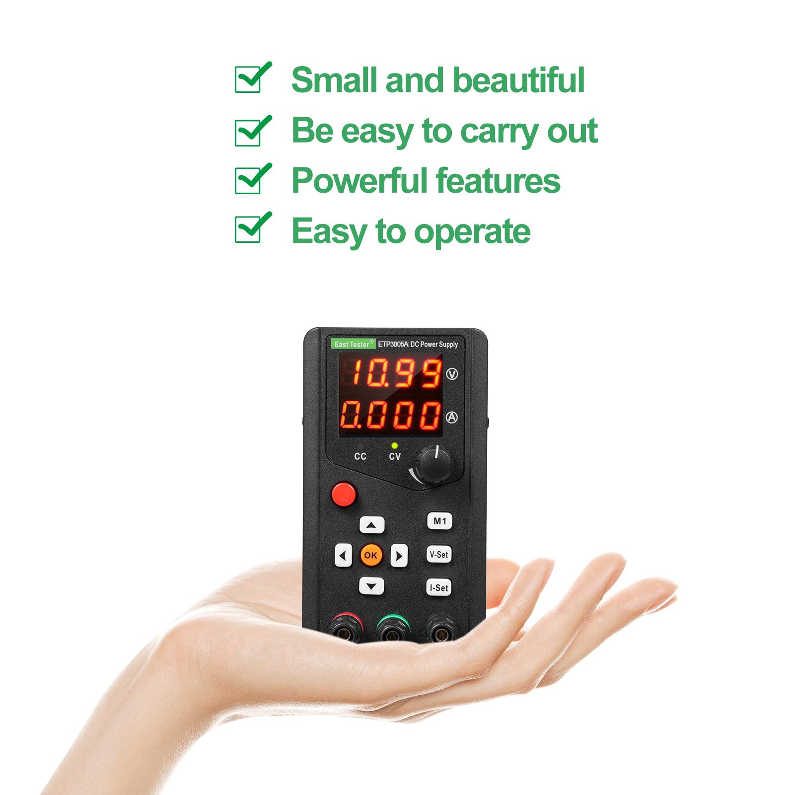 East Tester ETP3005A Регулируемый источник питания постоянного тока 150 Вт, 30 В, 5 А, регулировка одноканального энкодера
East Tester ETP3005A Регулируемый источник питания постоянного тока 150 Вт, 30 В, 5 А, регулировка одноканального энкодера