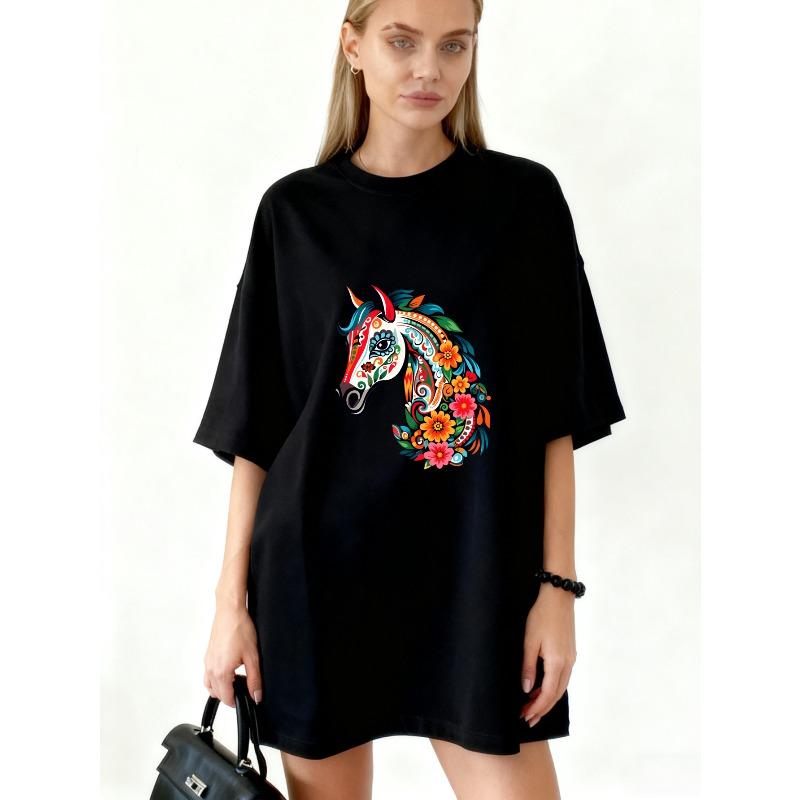 Oversized T Shirt Dress Black Horse Floral Pattern Print Casual Wear For Women S
Oversized T Shirt Dress Black Horse Floral Pattern Print Casual Wear For Women S