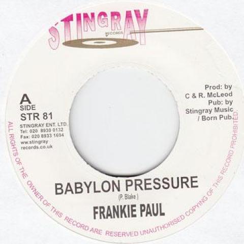 7inch Record FRANKIE PAUL - Babylon Pressure STR81 Stingray 2002 UK Reggae, Ska & Dub
7inch Record FRANKIE PAUL - Babylon Pressure STR81 Stingray 2002 UK Reggae, Ska & Dub