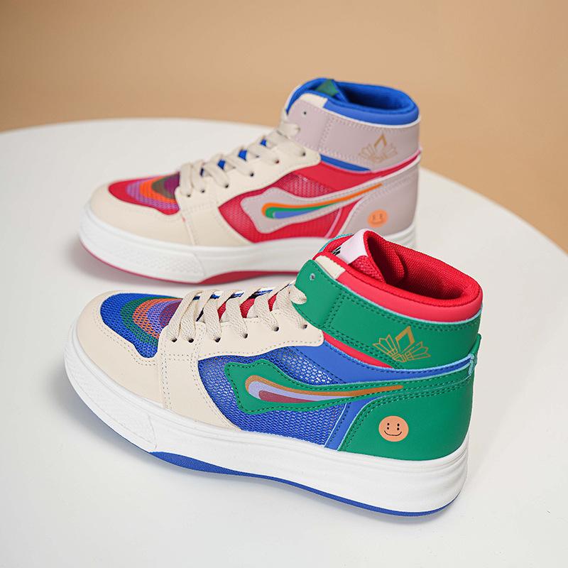 Летние сетчатые высокие туфли Mandarin Duck, подходящие по цвету, туфли для досок, полые, дышащие, радужные туфли, универсальные повседневные спортивные туфли с плоской подошвой 36