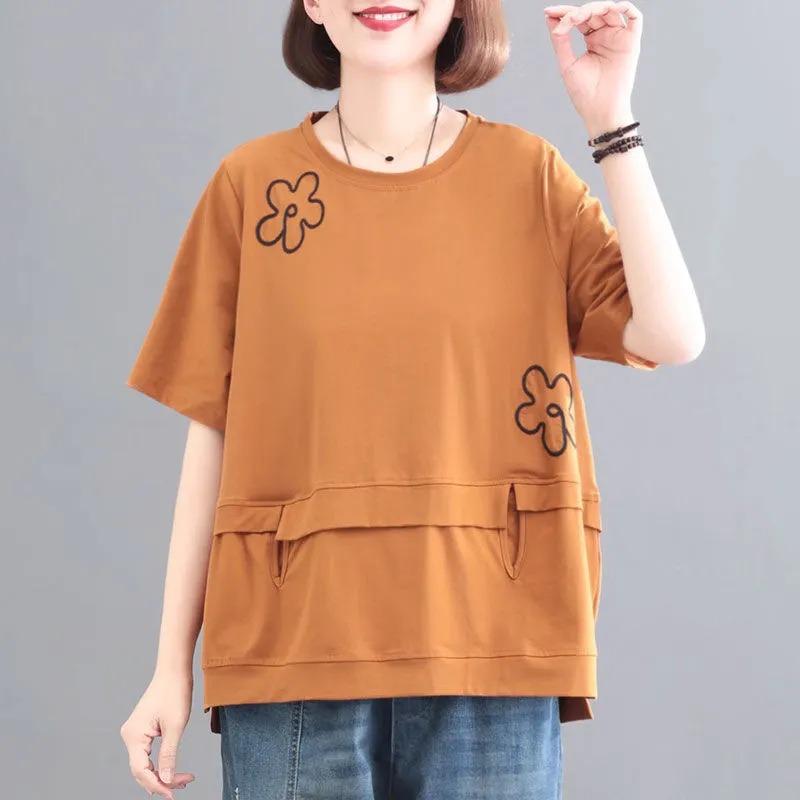 Pure Cotton Short-sleeved T-shirt for Women Summer New Korean Style Large Size Embroidered Pullover Fashionable 5XL помаранчевий
Pure Cotton Short-sleeved T-shirt for Women Summer New Korean Style Large Size Embroidered Pullover Fashionable 5XL помаранчевий