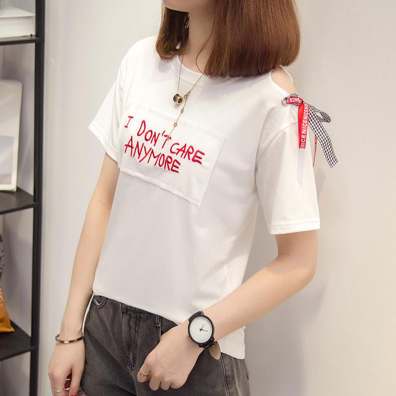 Summer Off-Shoulder Strap Alphabet Embroidered Patch Short Sleeve T-Shirt Women s Summer 2XL білий
Summer Off-Shoulder Strap Alphabet Embroidered Patch Short Sleeve T-Shirt Women s Summer 2XL білий